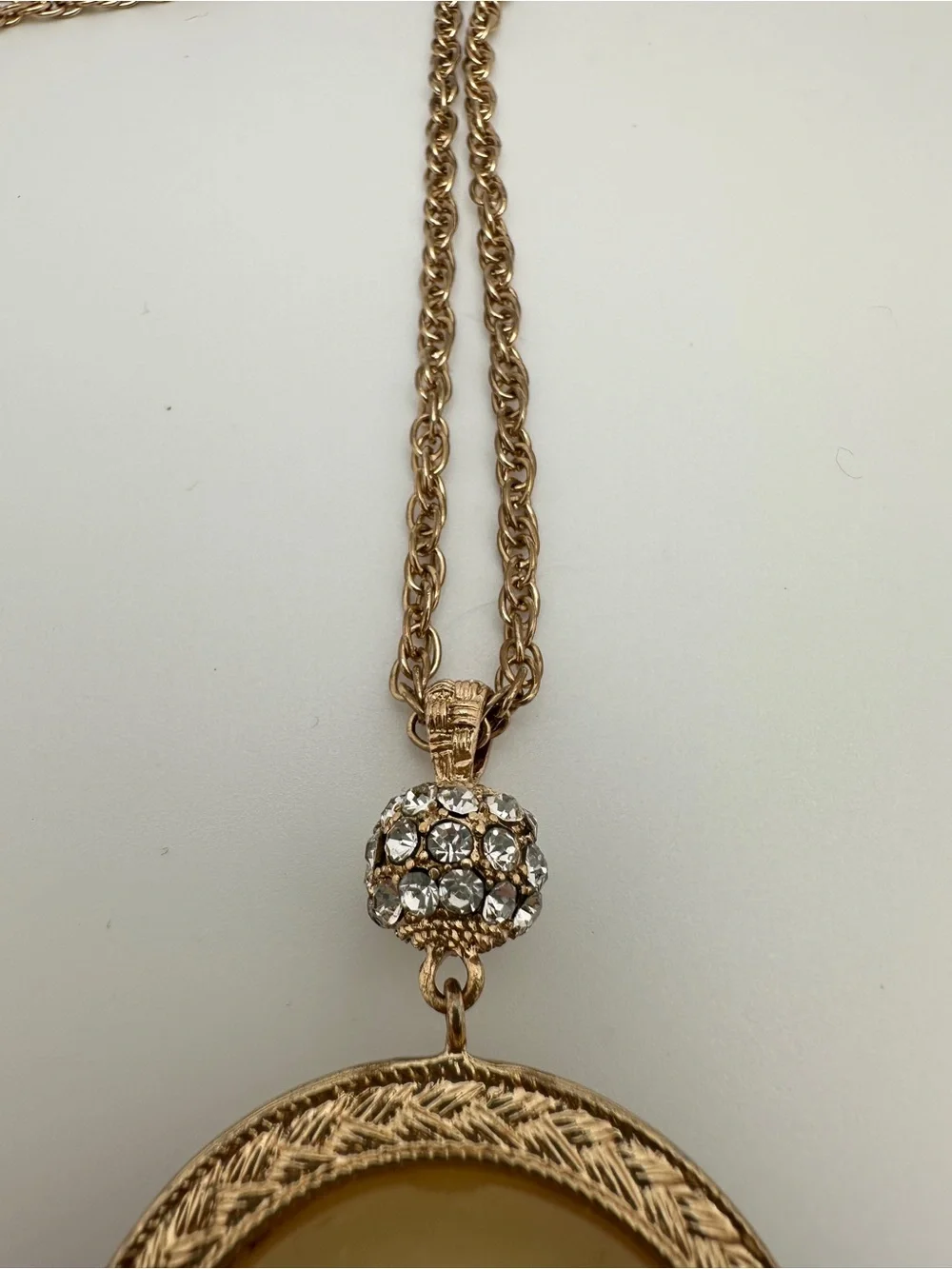 Vintage Rose Gold Pendant Necklace with Amber Yellow Cabochon pendant